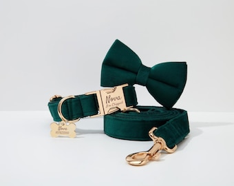 Emerald Dog Collar Boy,Custom Dog Collar Bow, Personalized Dog Collar, Dog Bow tie ,Small Dog Collar, Puppy Collar Girl Dog Collar and Leash