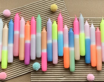 Paket/ Einzelkerze - handgetunkte bunte Neon Kerzen/ Stabkerzen im Farbverlauf, Dip Dye candels, Geschenkidee