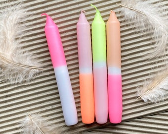 Paket - 4 Stück handgetunkte Neon Pastell bunte Kerzen/ Stabkerzen im Farbverlauf, Dip Dye candels, Geschenkidee