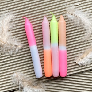 Package - 4 pieces of hand-dipped neon pastel colorful candles/stick candles in a gradient, dip dye candels, gift idea