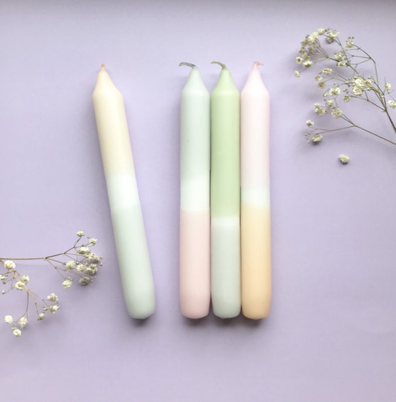 Paket - 4 Stück handgetunkte Pastell bunte Kerzen/ Stabkerzen im Farbverlauf, Frühling, Ostern, Dip Dye candels, Geschenkidee