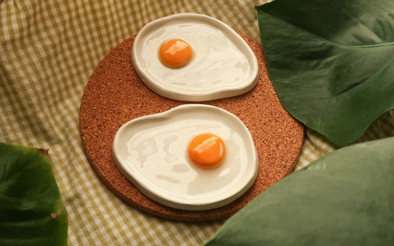 Fried Egg Clay Trinket Tray Earring Holder Ring Dish Holder Gift image 4