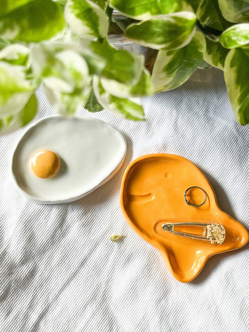 Fried Egg Clay Trinket Tray Earring Holder Ring Dish Holder Gift image 2