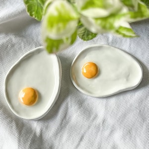 Fried Egg Clay Trinket Tray Earring Holder Ring Dish Holder Gift image 1