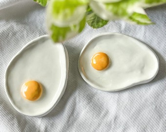 Fried Egg Clay Trinket Tray Earring Holder Ring Dish Holder Gift