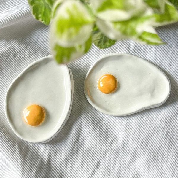 Fried Egg Clay Trinket Tray Earring Holder Ring Dish Holder Gift