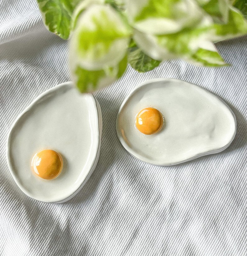 Fried Egg Clay Trinket Tray Earring Holder Ring Dish Holder Gift image 1