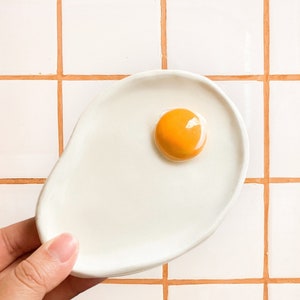 Fried Egg Clay Trinket Tray Earring Holder Ring Dish Holder Gift image 3