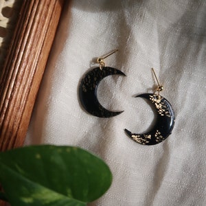 Golden Moon Handmade Polymer Clay Earrings Gold Moon Earrings image 1