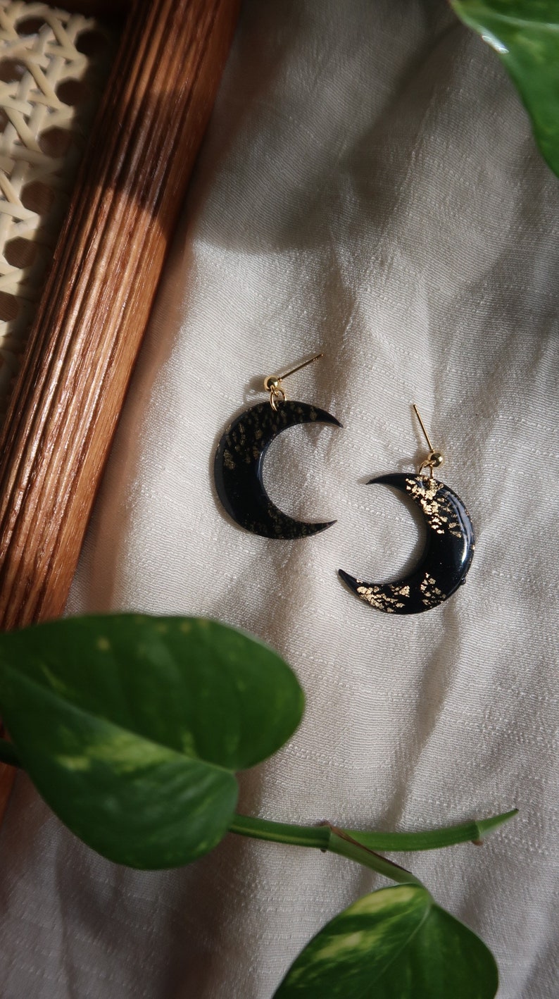 Golden Moon Handmade Polymer Clay Earrings Gold Moon Earrings image 1