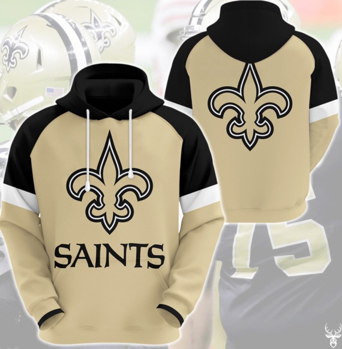 Sweat à Capuche New Era New Orleans Saints | Logo Officiel Team - Homme, Coupe Décontractée Sportive