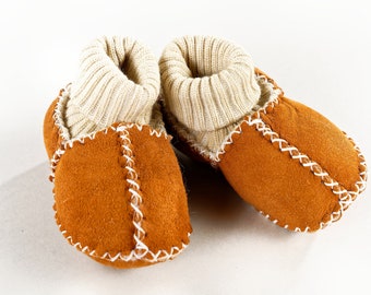 Lambskin baby booties with knitted waistband scribble shoes slippers washable