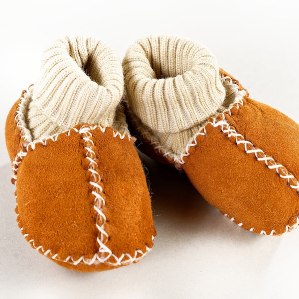 Lambskin baby booties with knitted waistband scribble shoes slippers washable