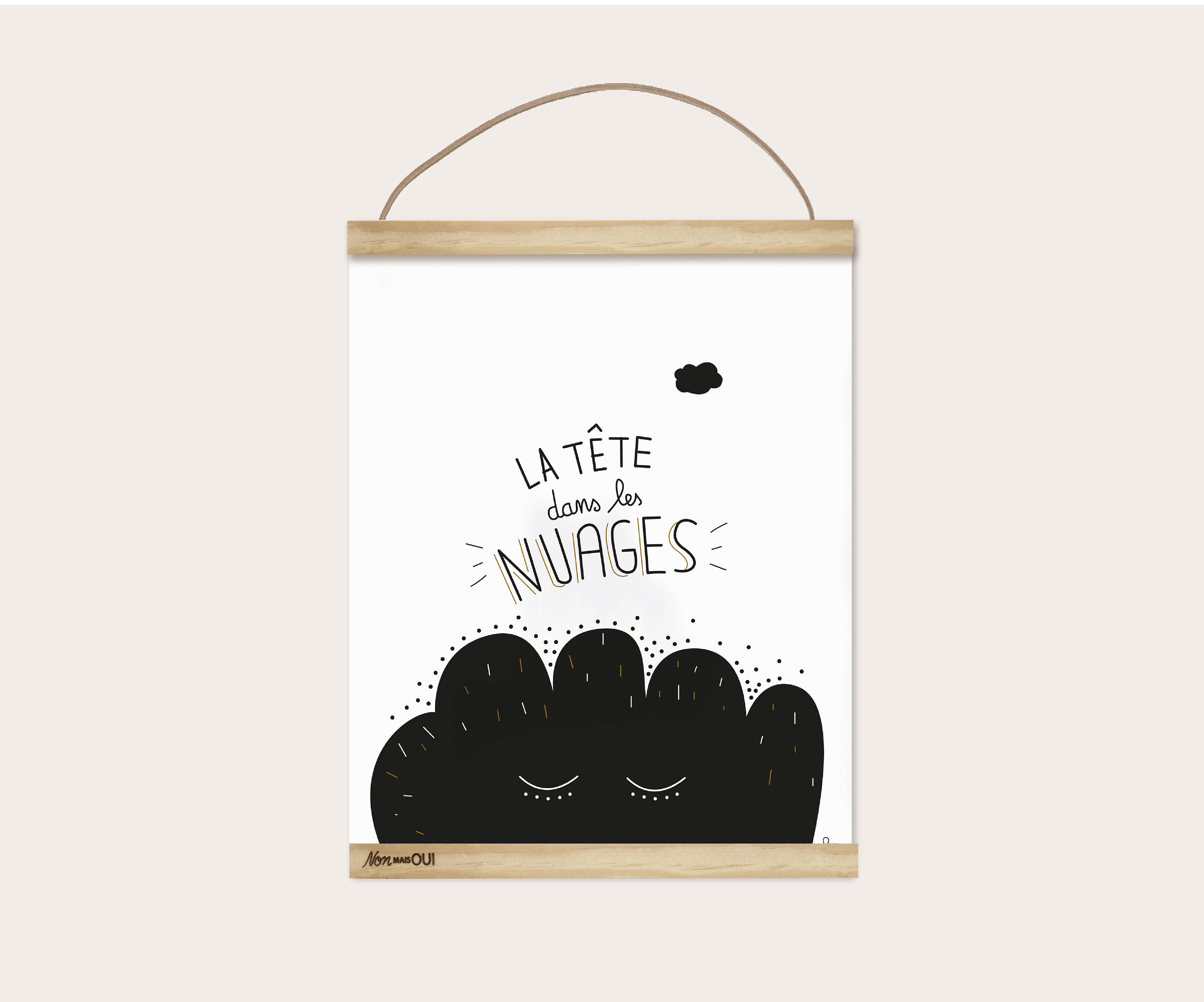 Affiche Décorative Enfant La Tête Dans Les Nuages // Illustration Décoration Chambre d'enfant Made i