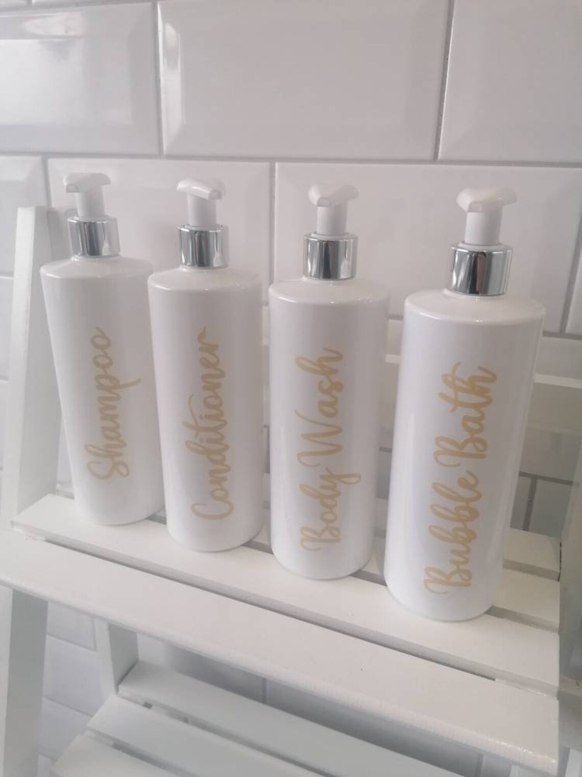 Set of 4 Bathroom refillable storage bottles with shiny silver Etsy