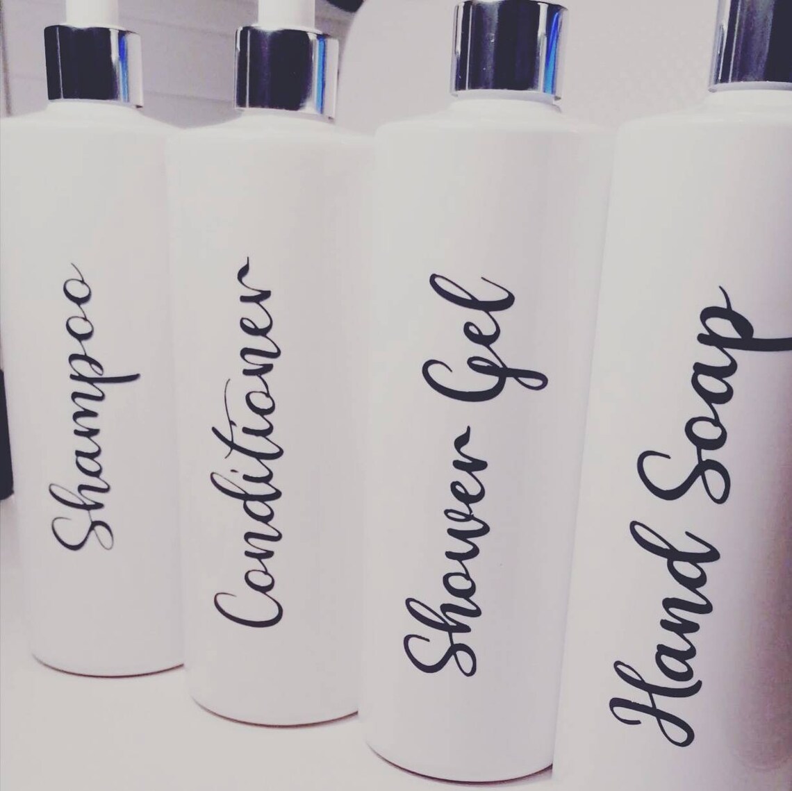 Set of 4 Bathroom refillable storage bottles with shiny silver Etsy