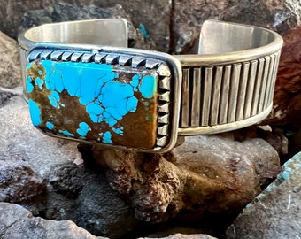 Sterling Silver with Blue Royston Turquoise Cuff