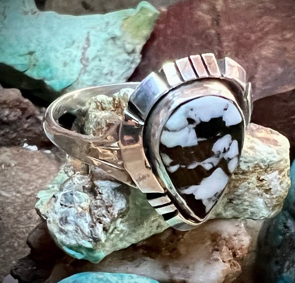 White buffalo turquoise mens rings clearance