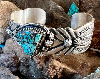 Sterling Silver Cuff Bracelet, Turquoise Cuff Bracelet, Southwestern Artisan Jewelry, Gift for Her, Gift for Him