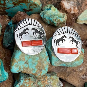 Sterling Silver Horse Coral Earrings