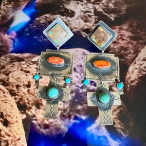 Sterling Silber Ohrringe mit Spiny Oyster und Türkis von Rose Lincoln, Southwestern Artisan Jewelry