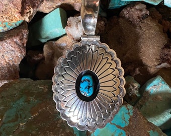 Sterling Silver with Natural Kingman Turquoise Shadow Box Pendant.
