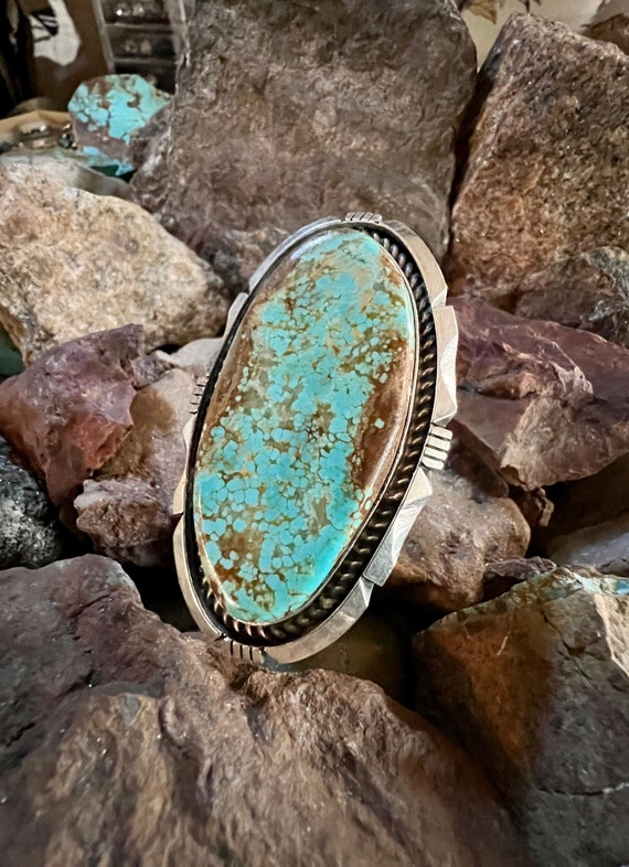 Statement High Grade Royston Turquoise Vintage Native American Navajo Sterling Silver Bracelet Statement High Grade Royston Turquoise Vintage Native American Navajo Sterling Silver Bracelet