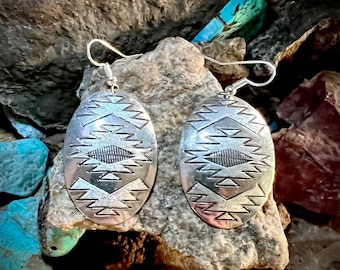 Navajo Stamped Sterling Silver Earrings