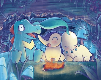Woodland joys - Totodile, Cyndaquil and Chikorita