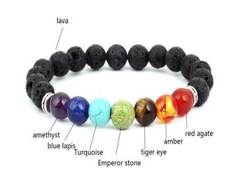 Männer Frauen Naturstein 8mm Lava Rock Armband elastische Yoga Perlen Armb 0U