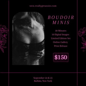 Boudoir Mini Session Vorlage, CANVA Vorlage, sofortiger Download, Boudoir Marketing Vorlage, Boudoir Marketing, Boudoir Fotografie, Digital