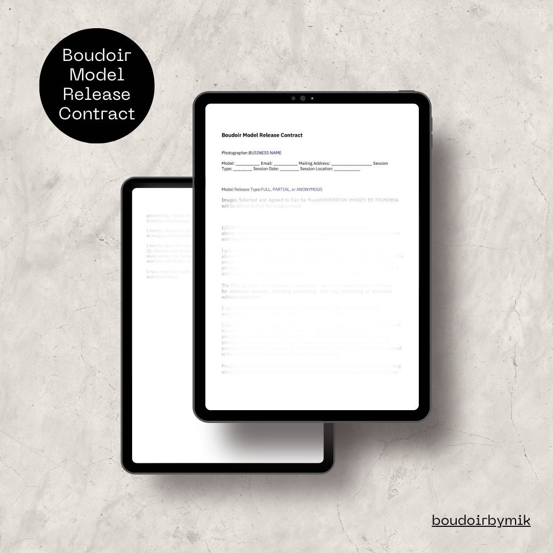 Boudoir Model Release Contract Photography Model Release Etsy