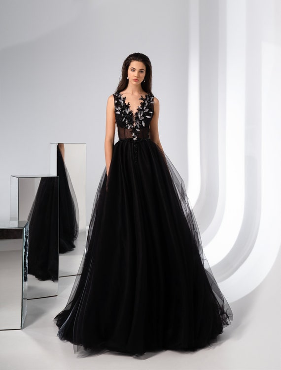 A-line Evening Dress Prom Dress Black Evening Dress A-line - Etsy