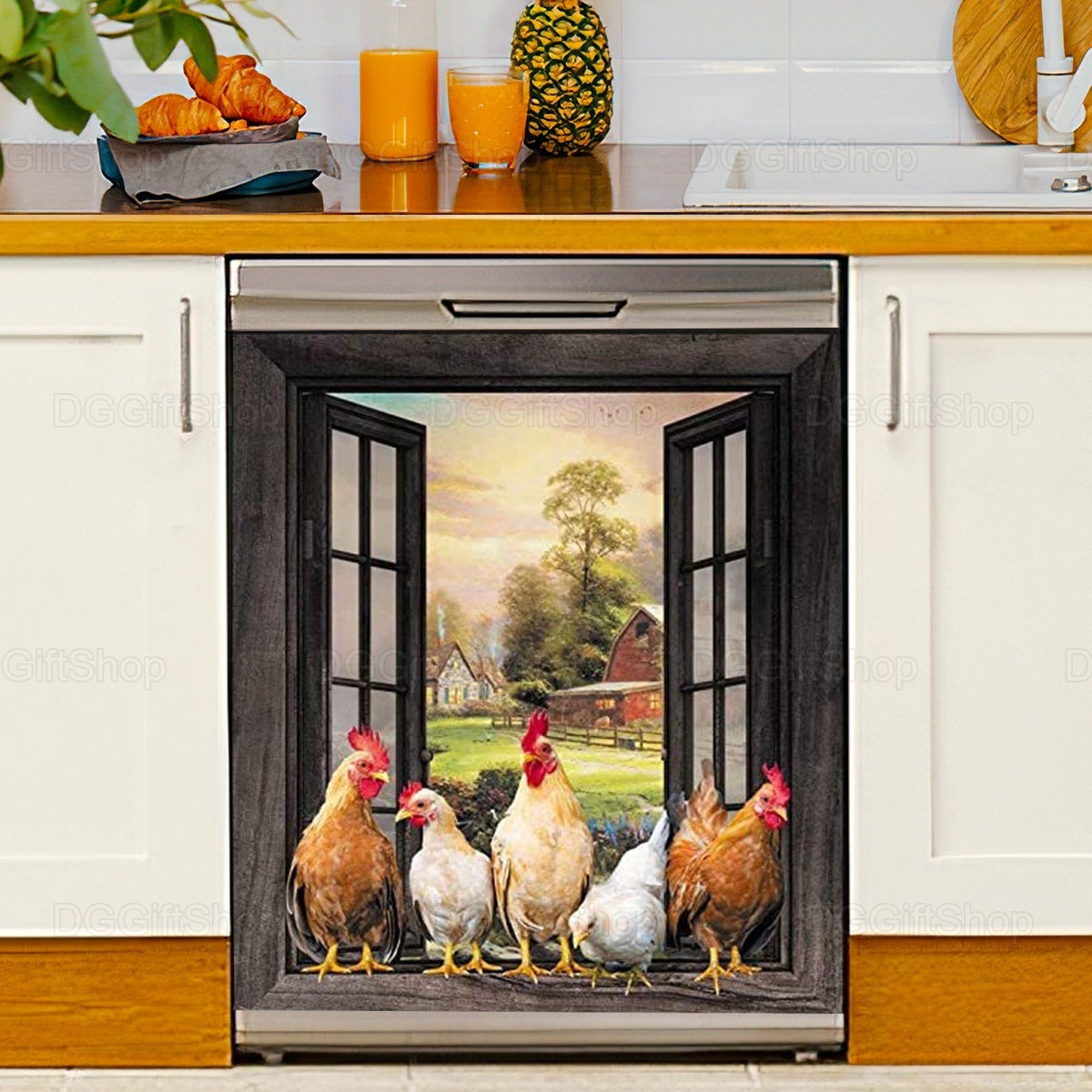 Farm Chicken Dishwasher Cover, Kitchen Decor Rooster
