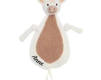 Personalisierbares Schmusetuch für Babys mit Name I Schnullertuch Giraffe aus Strick I Geschenk für die Geburt I Schnullertuch mit Name