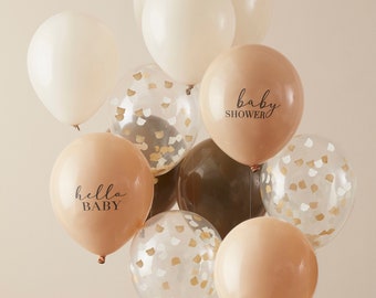11 Neutrale Baby Shower Ballons I Neutral Babyparty Deko I Hello Baby Luftballon I Babyshower Dekoration I  Babyparty Ballon Set