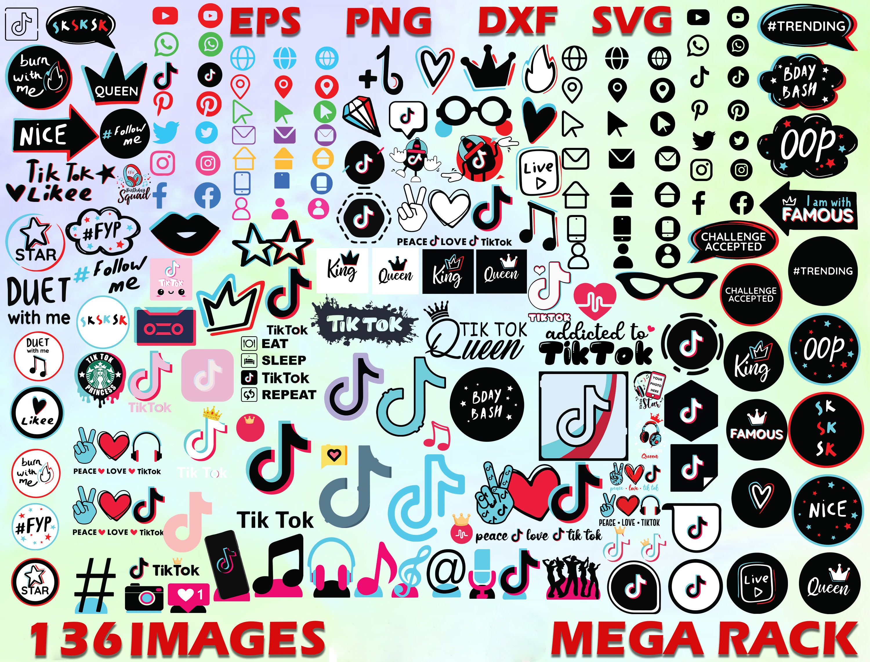 Download 136Tiktok SVG Bundle Silhouette Cut Files Clipart Bundle | Etsy