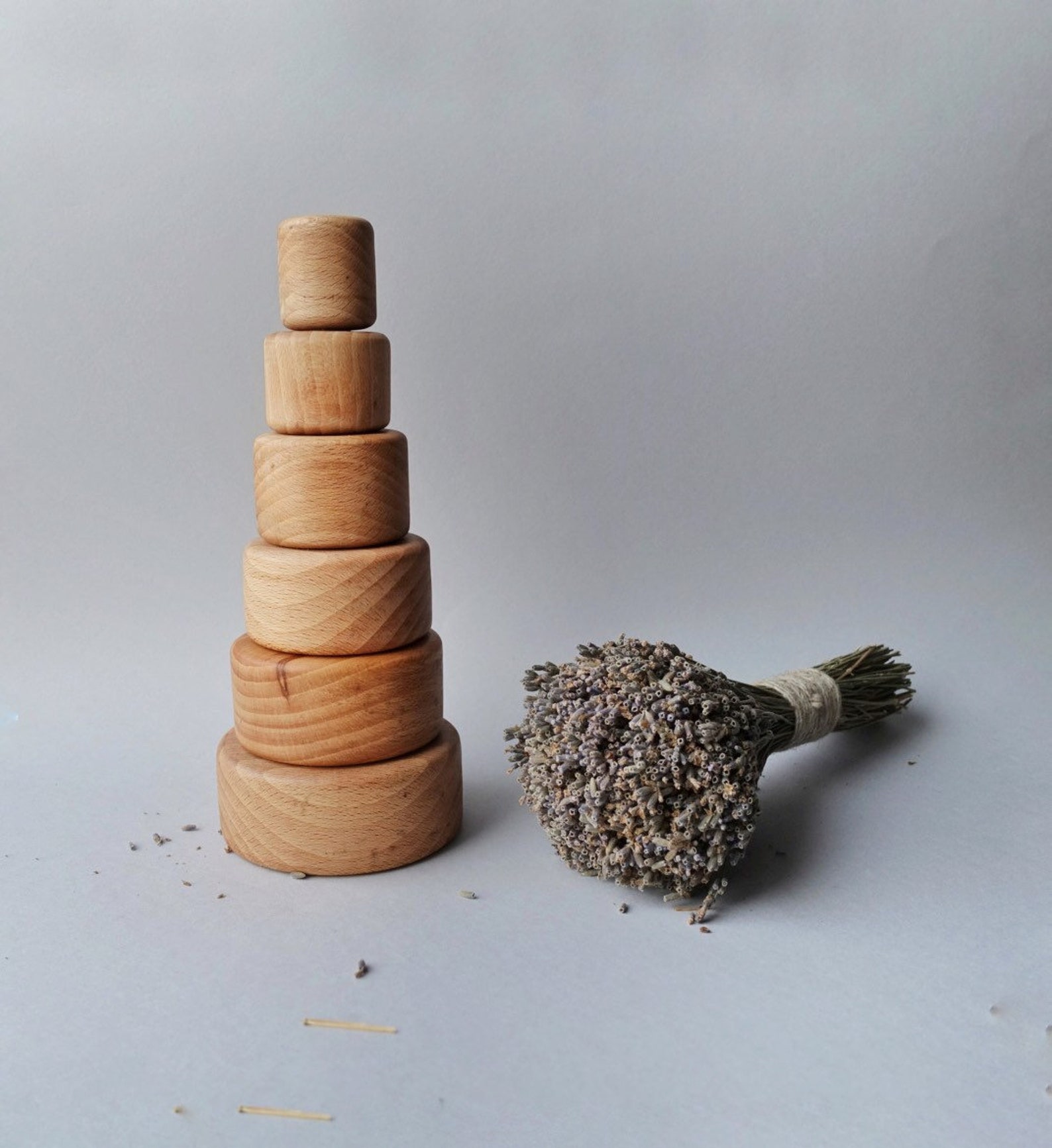 Simple Wooden Pyramid Stacking toy for babies Natural tree Etsy