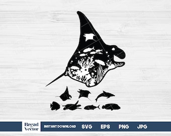 Manta Ray SVG Bundle: Marine Animals Silhouette Cut Files (Digital Download)