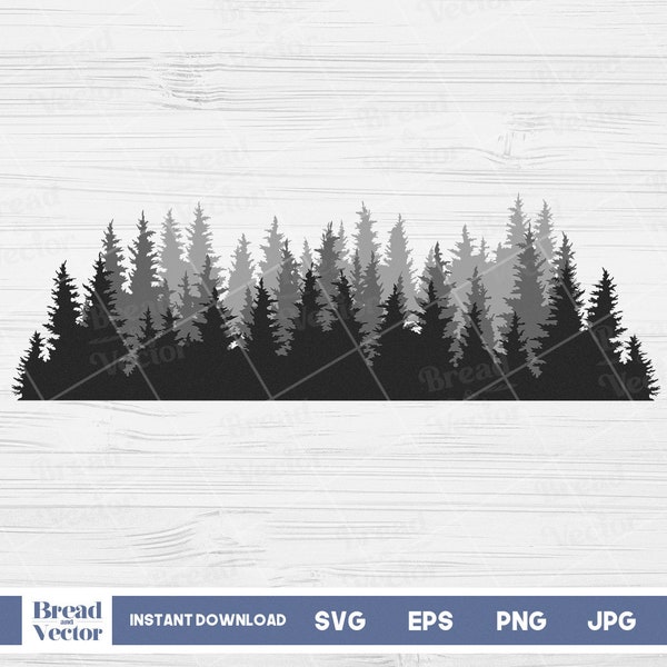 Fir Forest Tree Line Silhouette Svg | Fir Trees In The Wilderness Svg | Forest Land Silhouette Svg | Forest Trees and Outdoor Camping Svg