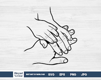 Family Hands Line Art SVG: Mom, Dad, Kid (Digital Cut Files)