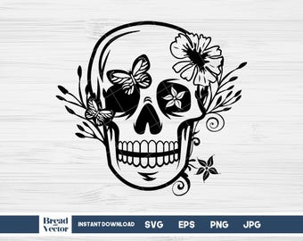 Blumen Schädel SVG: Schmetterling Blume Clipart, Cricut Silhouette Schnitt Datei (digitaler Download)