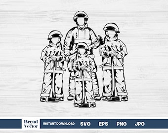 Firefighter Dad and Sons SVG: Father and 3 Kids Design (Digital Download)