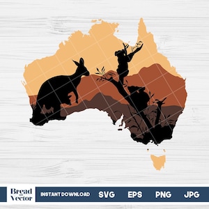 Australisches Outback Design SVG, Australien Ureinwohner Tiere Design, Australien T-Shirt Design Schnittdatei, australisches Sublimations-T-Shirt Design