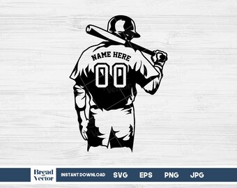 Personalisierter Baseball Spieler SVG: T-Shirt Design, Cricut, Silhouette (Digitaler Download)