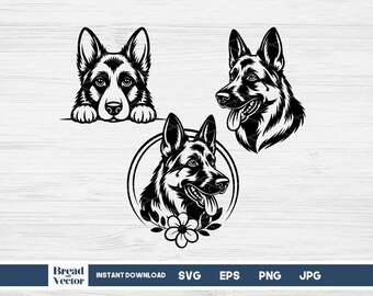 German Shepherd Dog Svg Bundle: Peeking, Tongue out, Memorial Cut File (Digital Download)