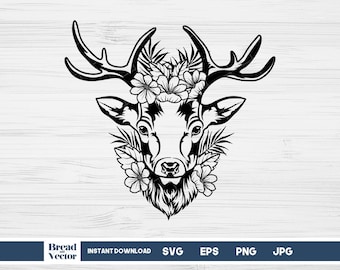 Floral Deer SVG: Flower Crown Animal Design (Digital Download)