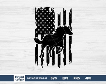 Patriotisk häst amerikansk flagga SVG: Distressed Silhouette (digital nedladdning)