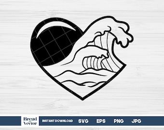 Wave Heart SVG: Surfing Love Clipart, T-Shirt Design (Digital Download)