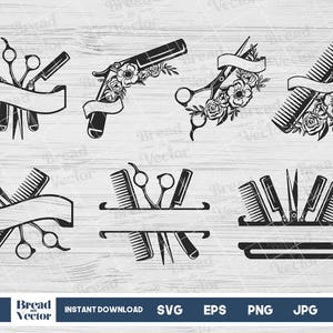 Ensemble de logos Svg pour coiffeur | Design de logo pour salon de coiffure Svg | Clipart Coiffeur | Ensemble de dessins de coiffeur Svg | Téléchargement numérique